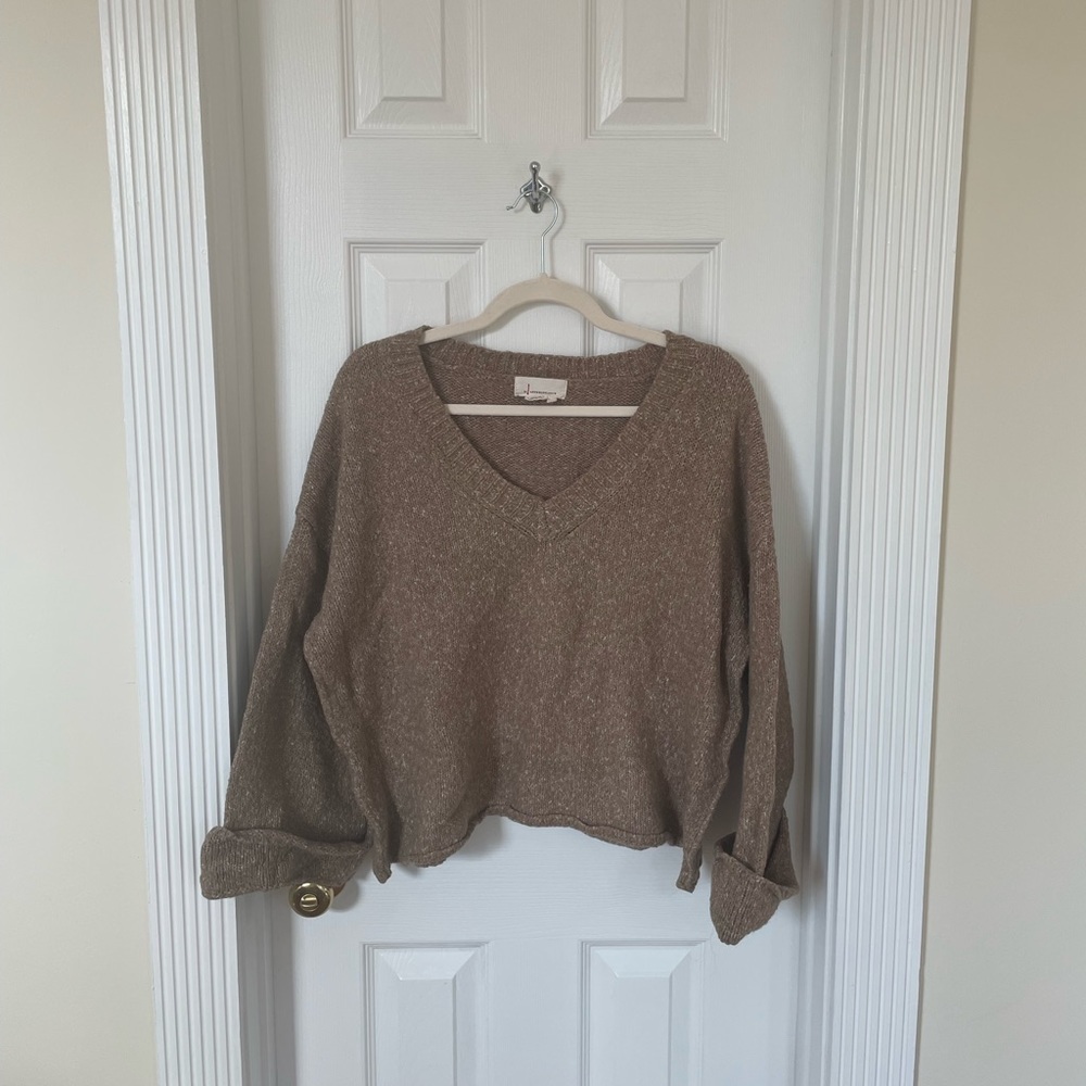 Anthropologie Cropped V-Neck Sweater - Brown